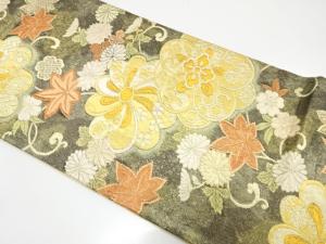 本金箔　菊花彩楓文織り出し　振袖用袋帯